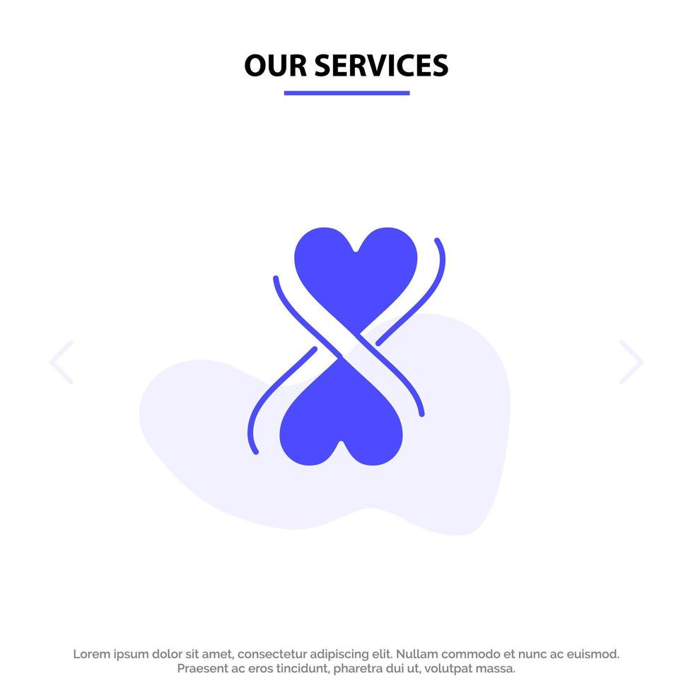 nuestros servicios corazón ocho tipografía icono de glifo sólido plantilla de tarjeta web vector