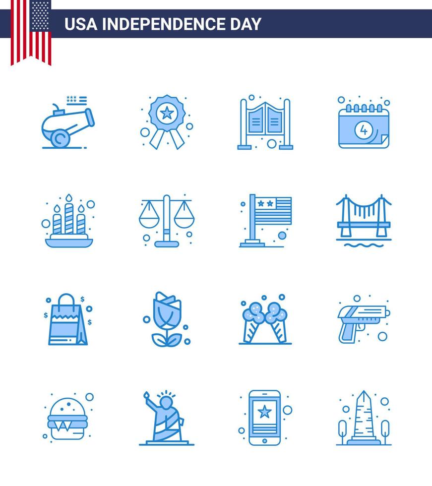 Happy Independence Day 16 Blues Icon Pack for Web and Print fire day door date american Editable USA Day Vector Design Elements