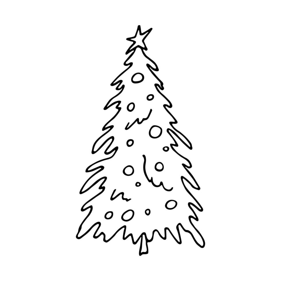 Christmas tree hand drawn clipart. Spruce doodle. Single element for card, print, web, design, decor vector