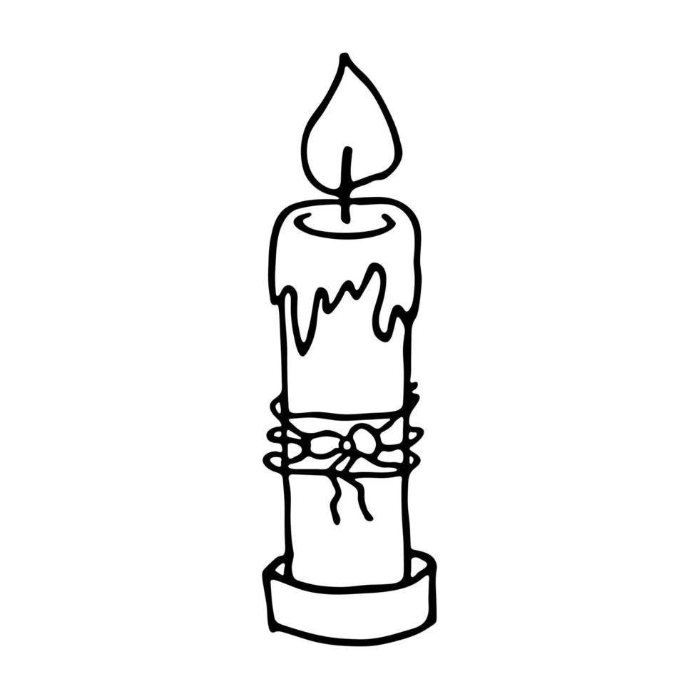 Burning aroma candle. Single doodle illustration. Hand drawn clipart for card, logo, design vector
