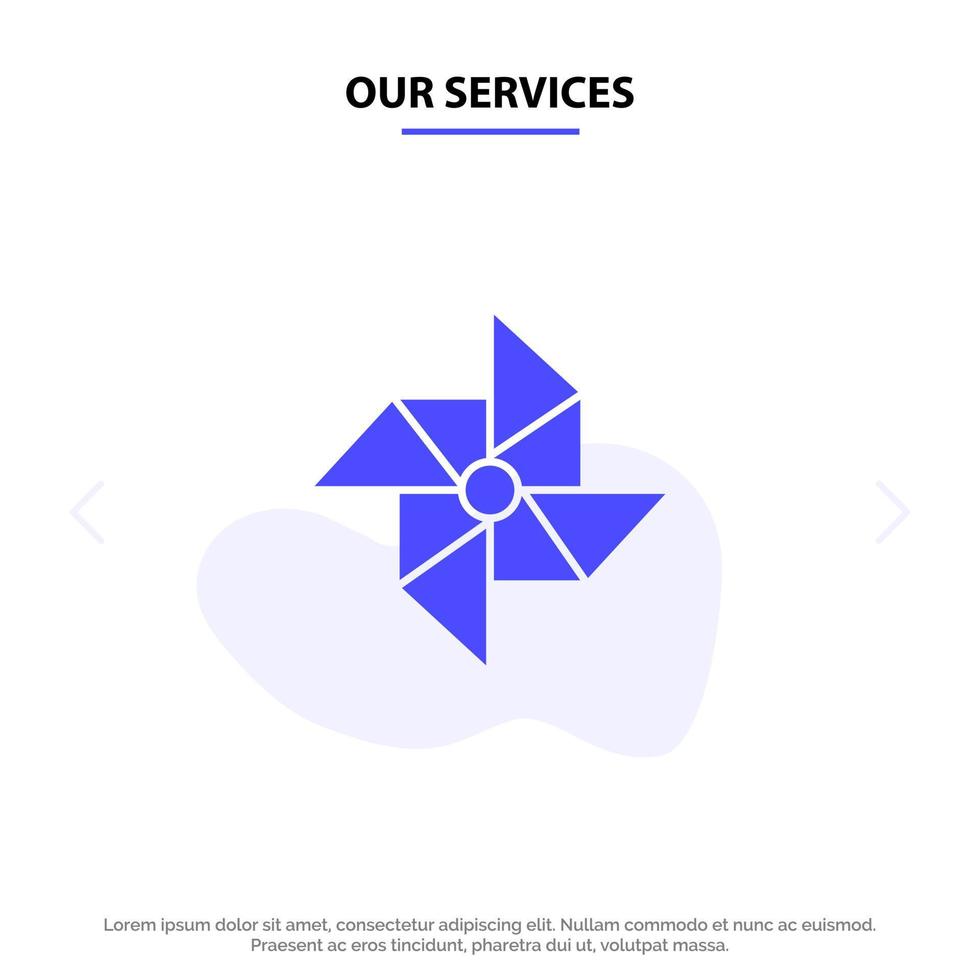 Our Services Spring Wind Windmill Solid Glyph Icon Web card Template vector