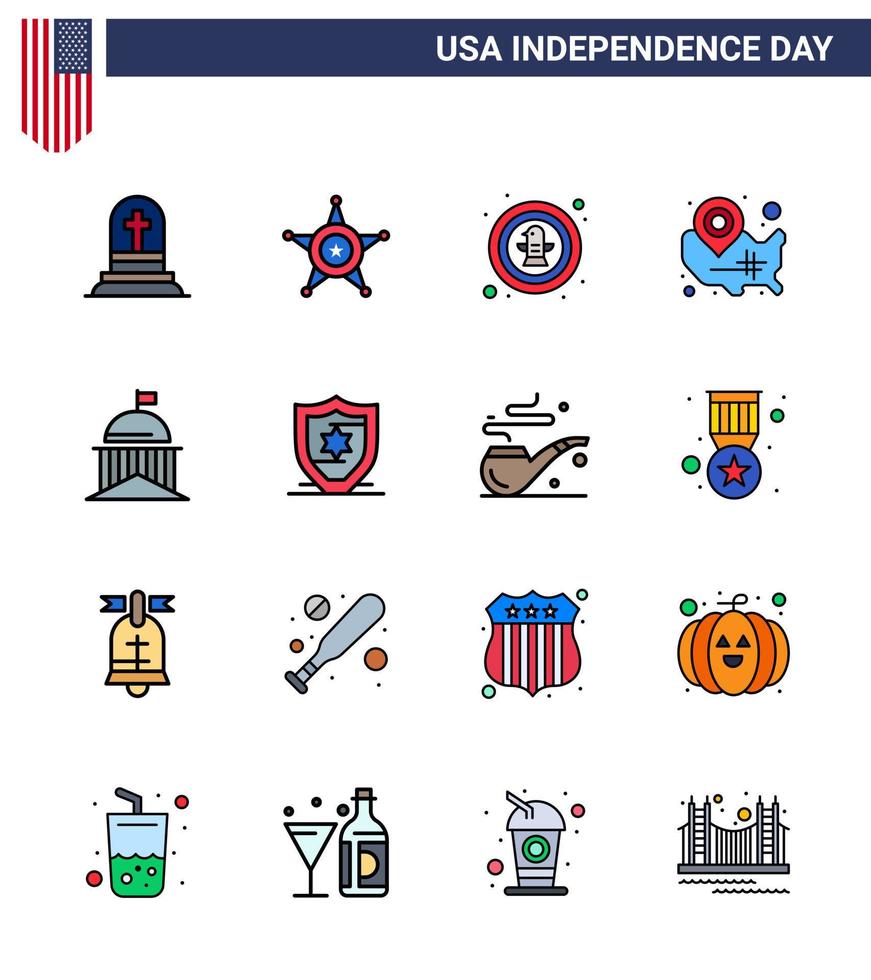 Editable Vector Line Pack of USA Day 16 Simple Flat Filled Lines of location pin usa american states badge Editable USA Day Vector Design Elements