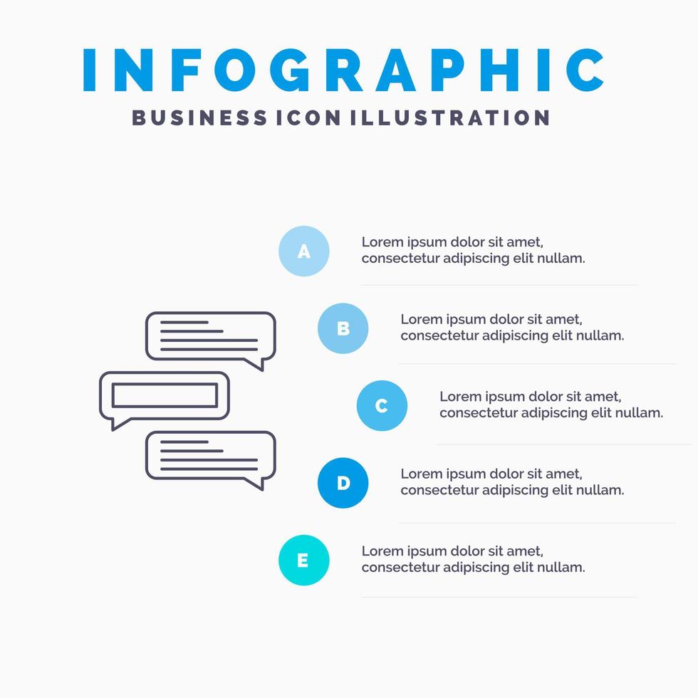 burbujas de chat comentarios conversaciones habla icono de línea con 5 pasos presentación infografía fondo vector