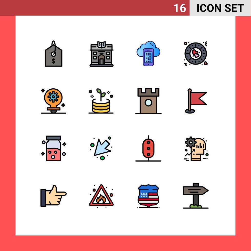 paquete de iconos de vector de stock de 16 signos y símbolos de línea para elementos de diseño de vector creativo editable de placa de bombilla móvil de luz de engranaje