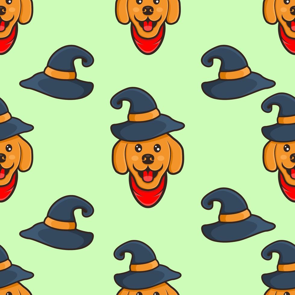 cute dog with hat wizard pattern design vector