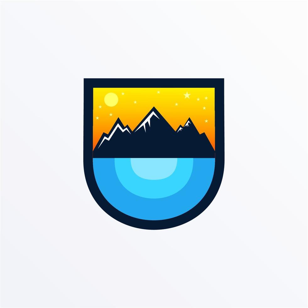 wonderful mountain in the night with badge vector design