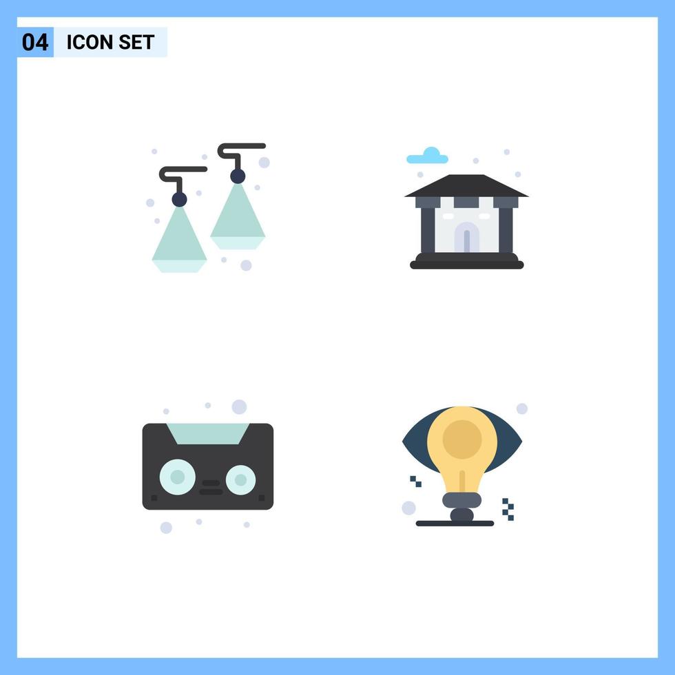 4 Flat Icon concept for Websites Mobile and Apps earrings business building audio tape bulb Editable Vector Design Elements