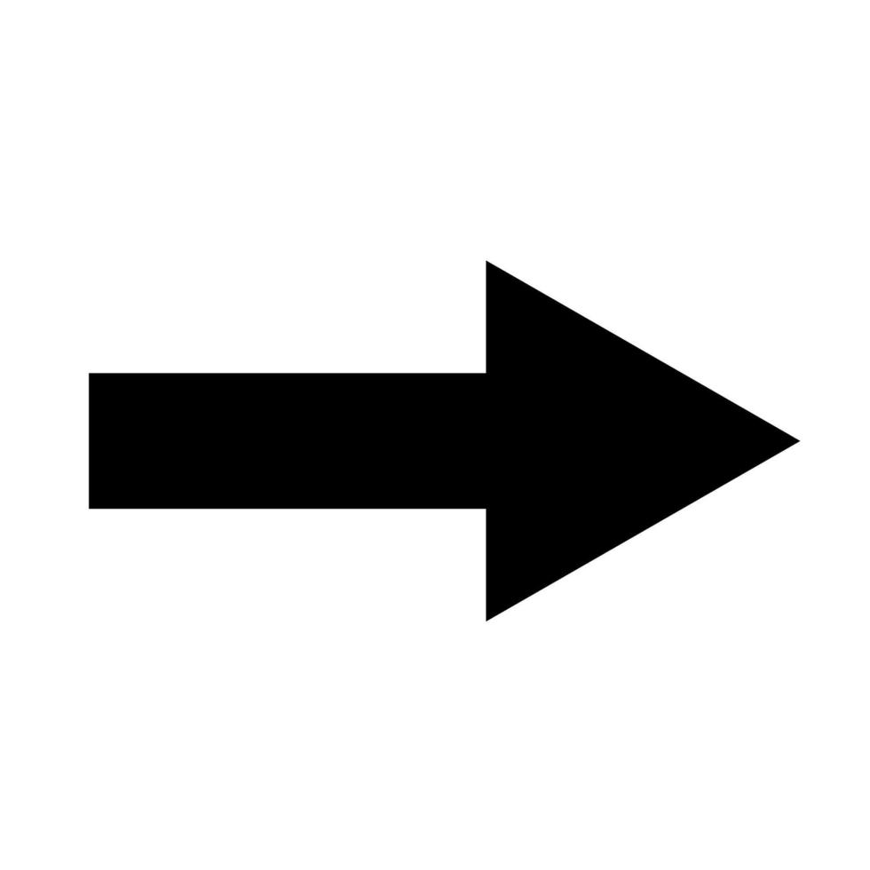 Straight pointed arrow icon. Black vector arrow pointing to the right. Black direction pointer