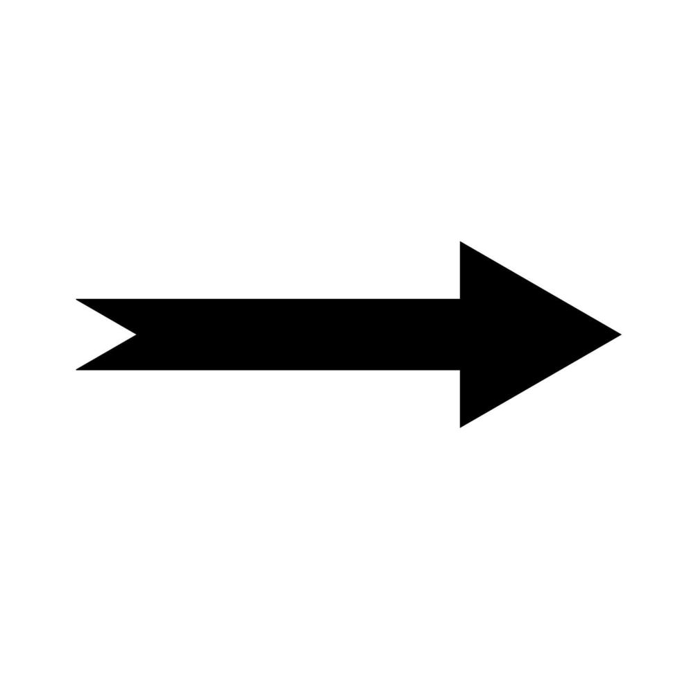 Straight arrow icon with forked end. Black arrow pointing to the right. Black direction pointer. Vector illustration