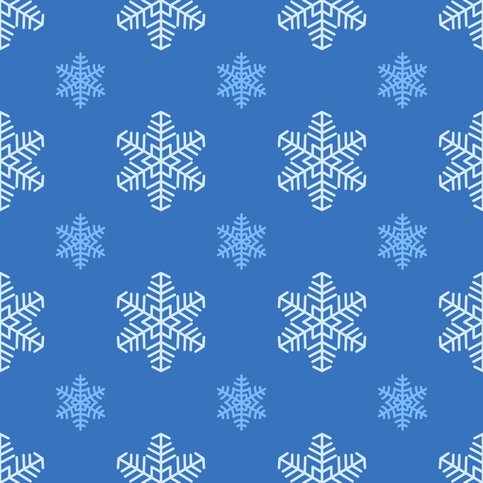 patrón sin costuras de navidad. iconos de copos de nieve de color blanco y azul sobre fondo azul oscuro. textura navideña vector