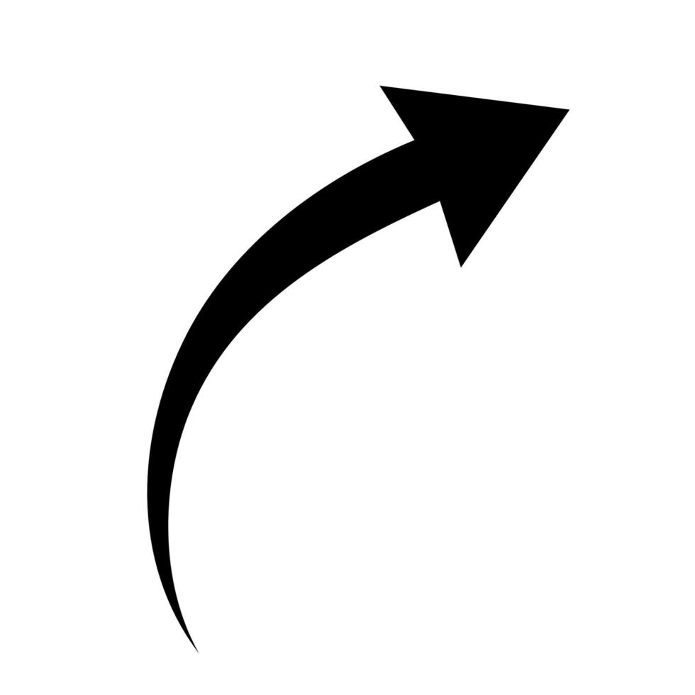 Sharp curved arrow icon. Vector illustration. Black rounded arrow. Direction pointer pointing up