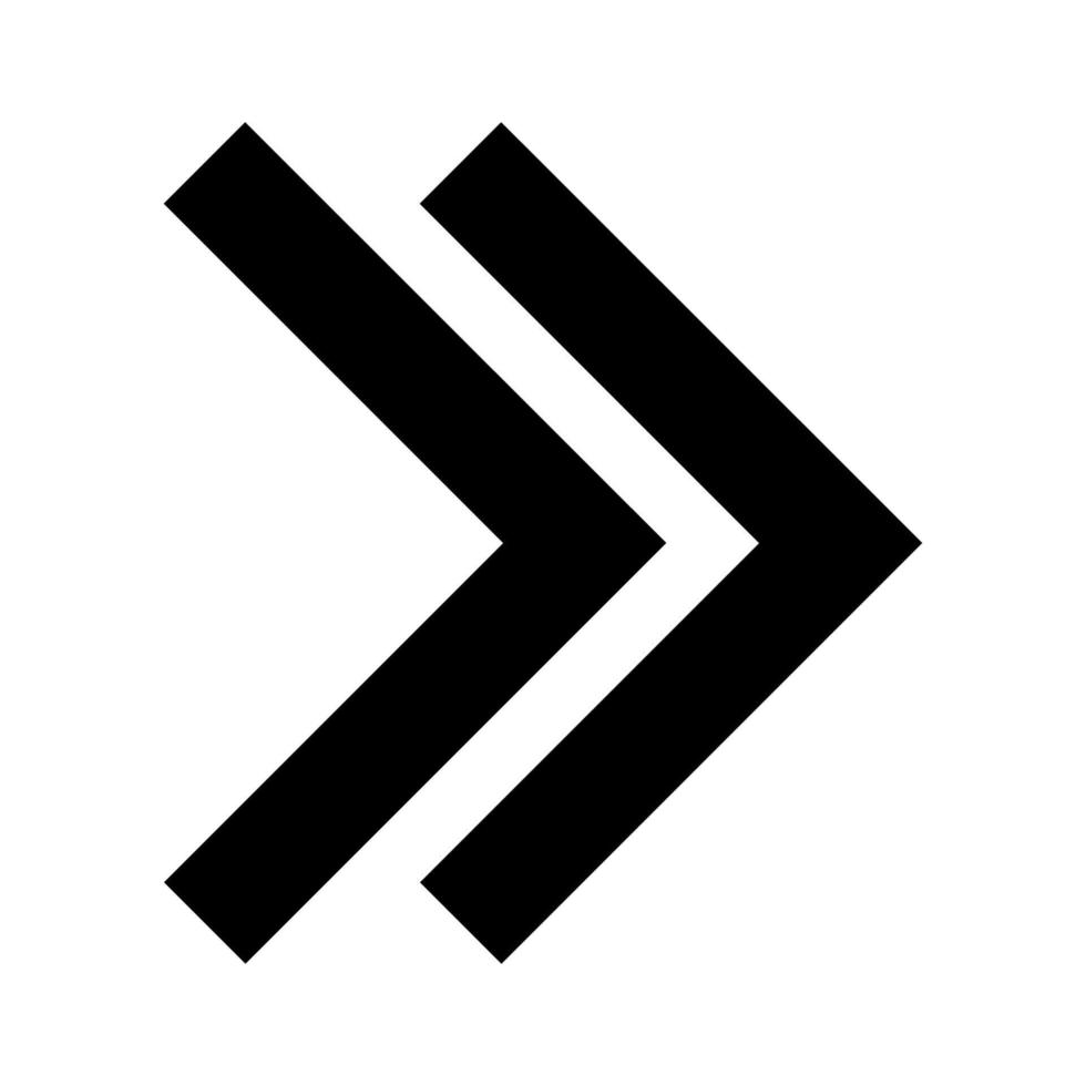 Double arrow. Two arrows. Direction pointer. Black wide arrow icon indicate to the right. Vector illustration