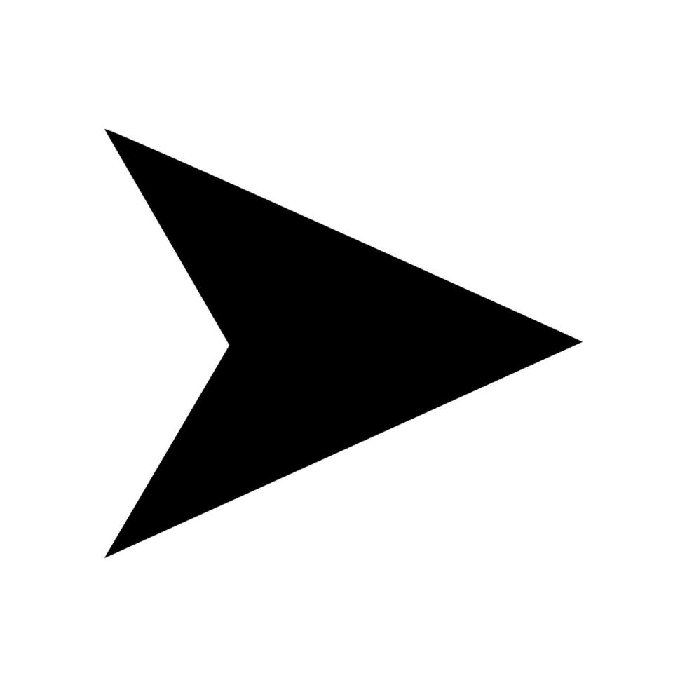 Direction arrow. Triangular direction pointer. Black sharp arrow icon indicate to the right. Vector illustrationright