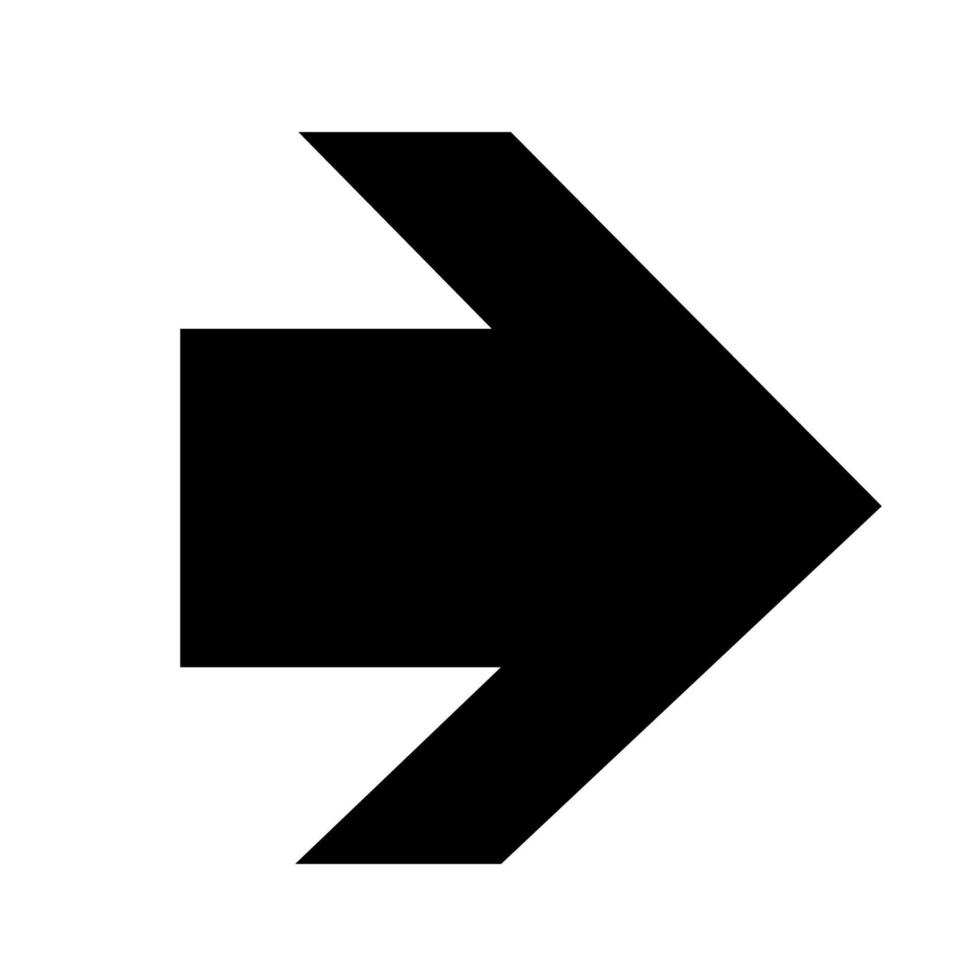 Straight pointed arrow icon. Black arrow pointing to the right. Black direction pointer Vector illustration