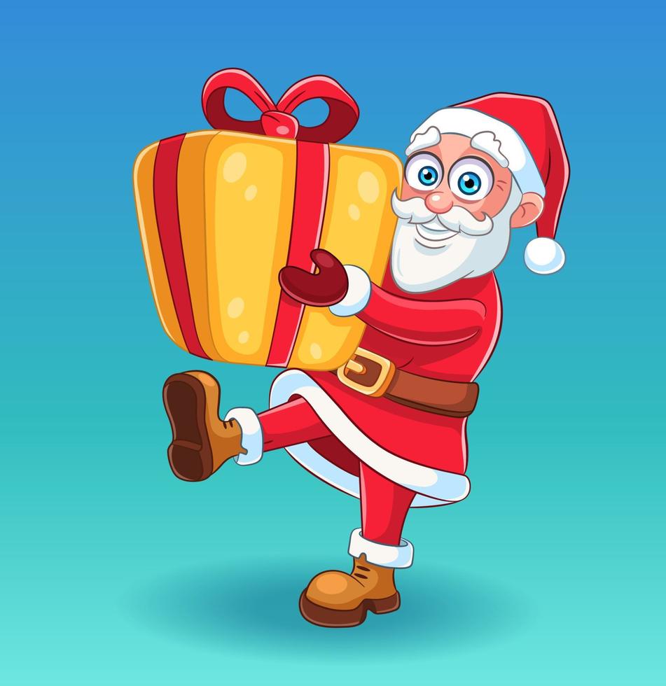 Santa Claus character illustration. Christmas vector illustration of smiling Santa Claus with gift box
