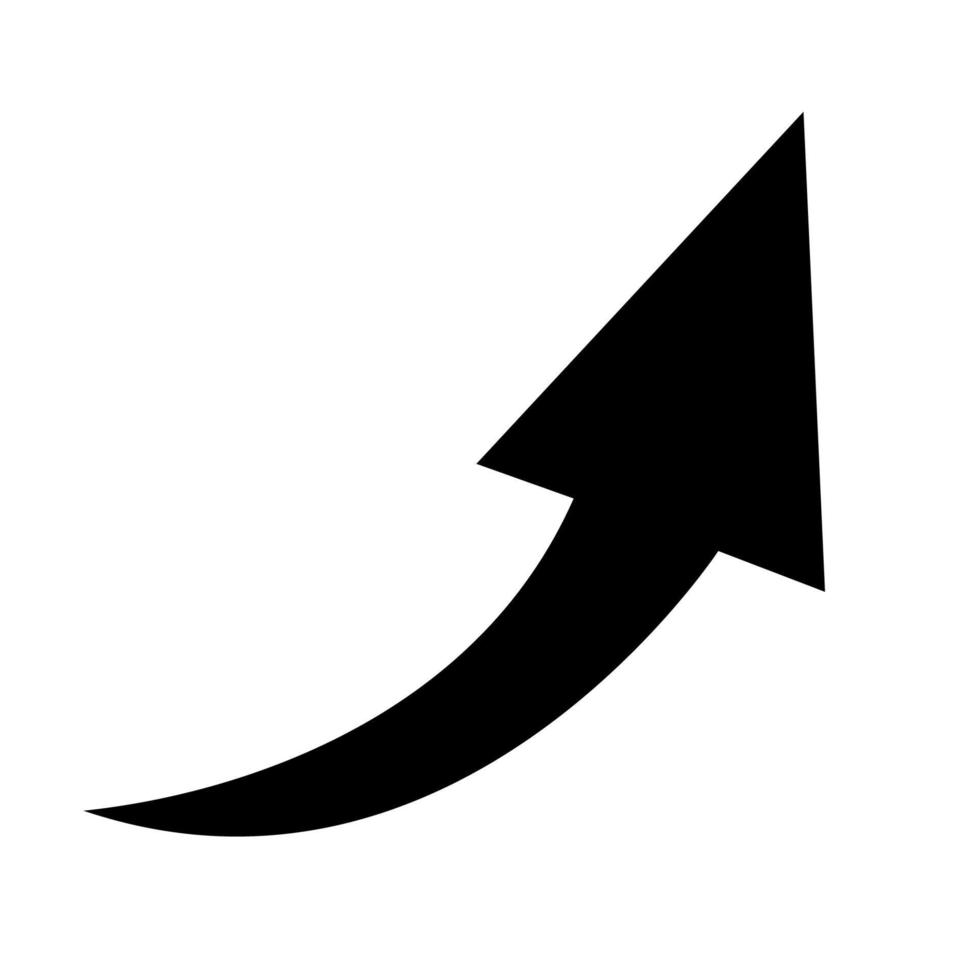 Sharp curved arrow icon. Vector illustration. Black rounded arrow. Direction pointer pointing up