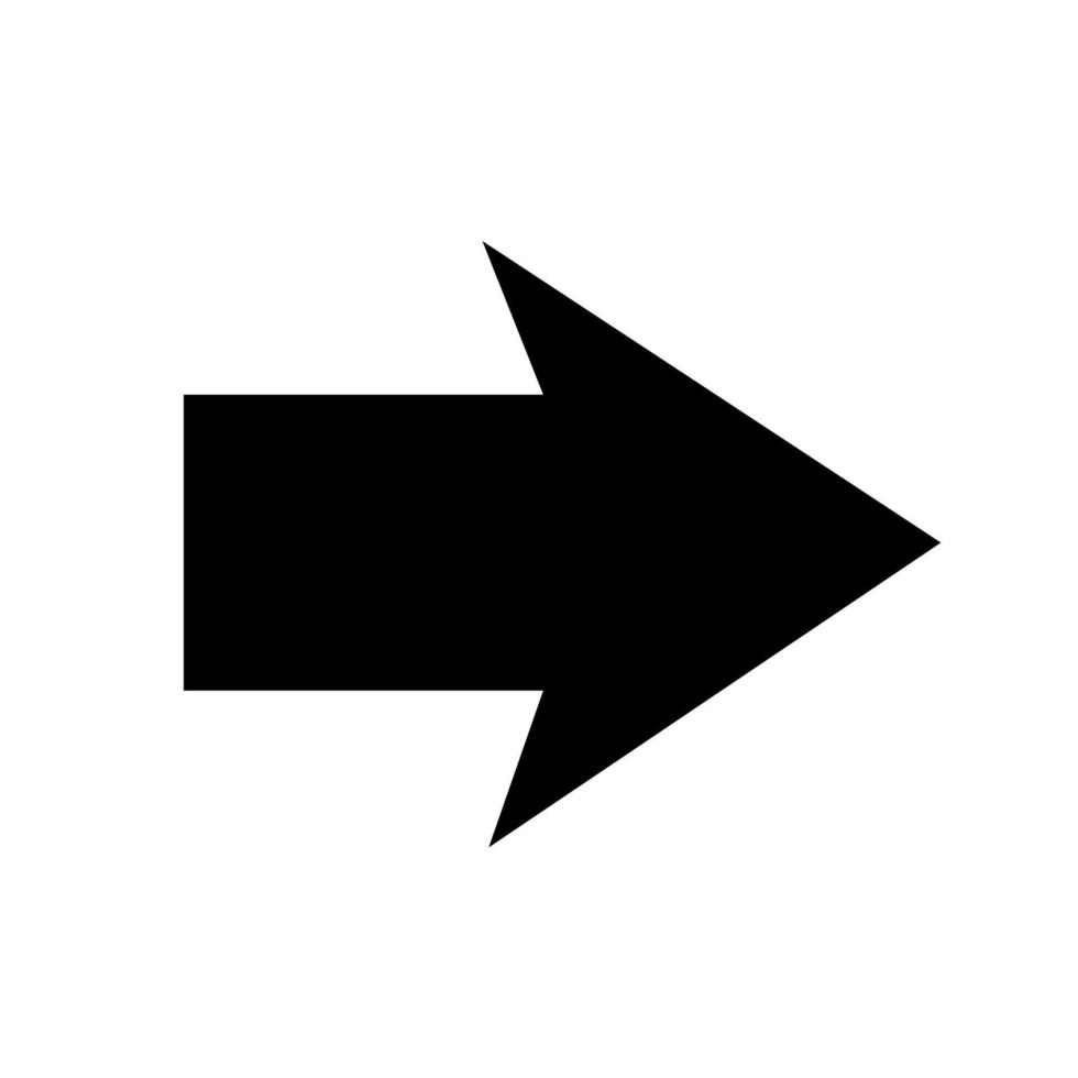 Straight pointed arrow icon. Black arrow pointing to the right. Black direction pointer. Vector illustration