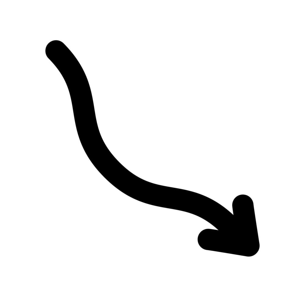 Curved arrow line icon. Black arrow points to the right. Black direction pointer. Vector illustration