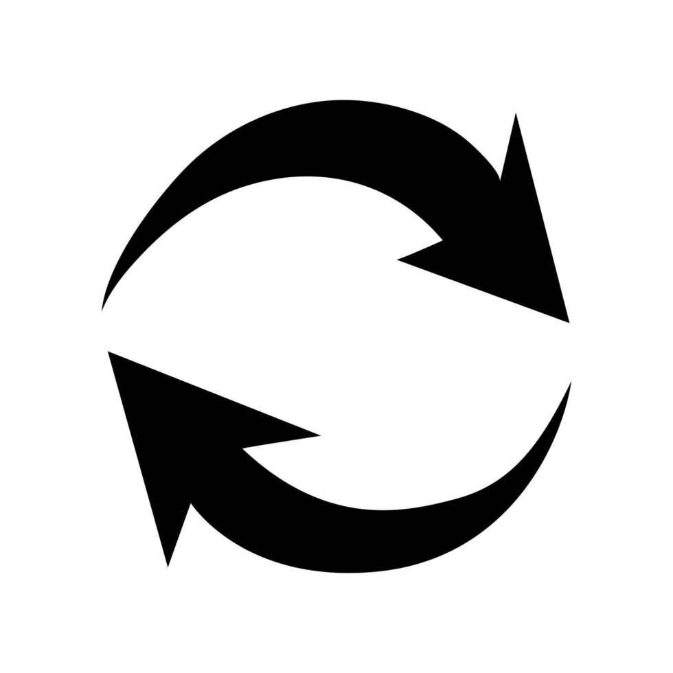 Two opposite curved arrows. Two vector curved arrows pointing in opposite directions. Black double sharp arrow