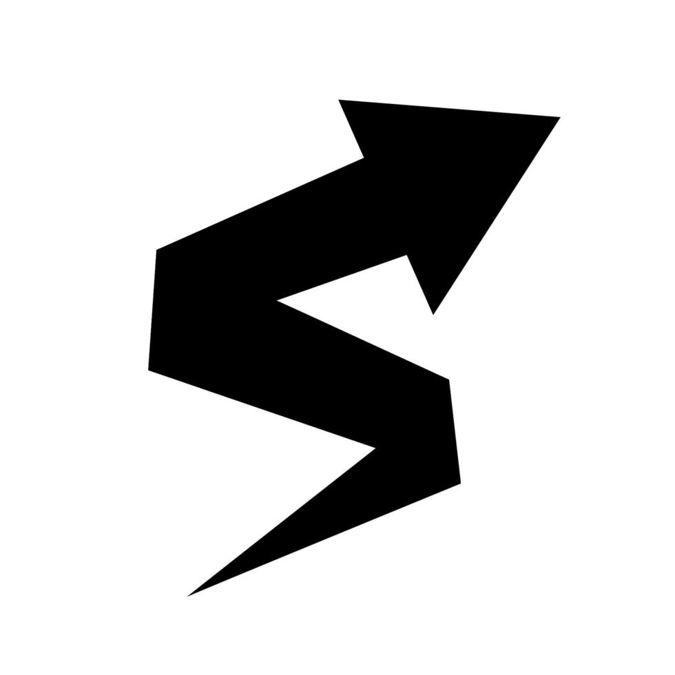 Zigzag arrow icon with a sharp end. Black arrow pointing upwards. Up direction indicator. Vector illustration