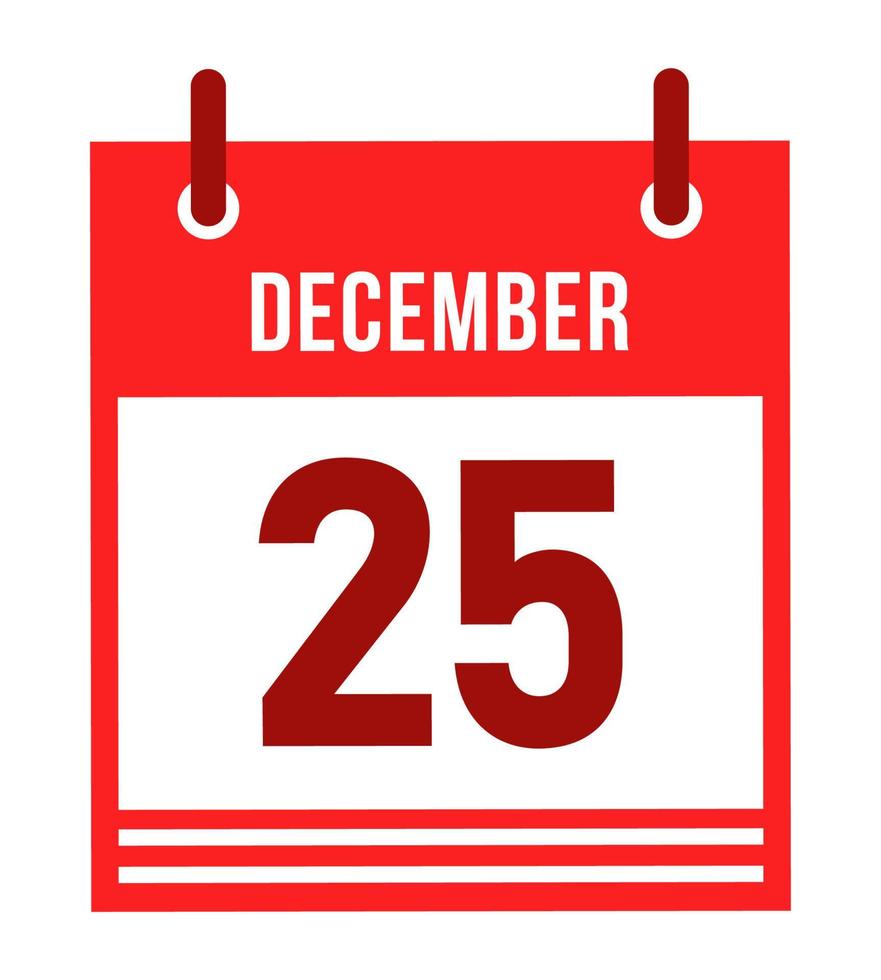 hoja de calendario con ilustración de fecha del 25 de diciembre aislada. icono de Navidad para la decoración. elemento decorativo vector