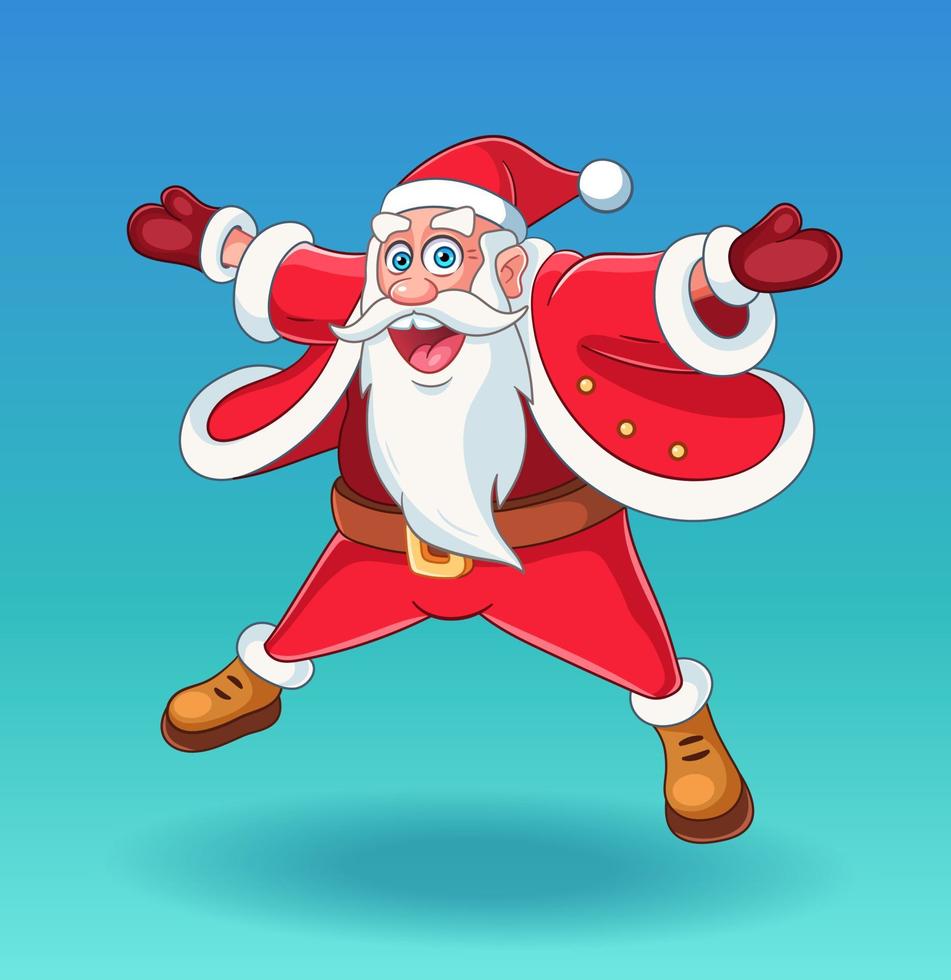 Santa Claus character illustration. Christmas vector illustration of smiling and jumping Santa Claus. Christmas mascot