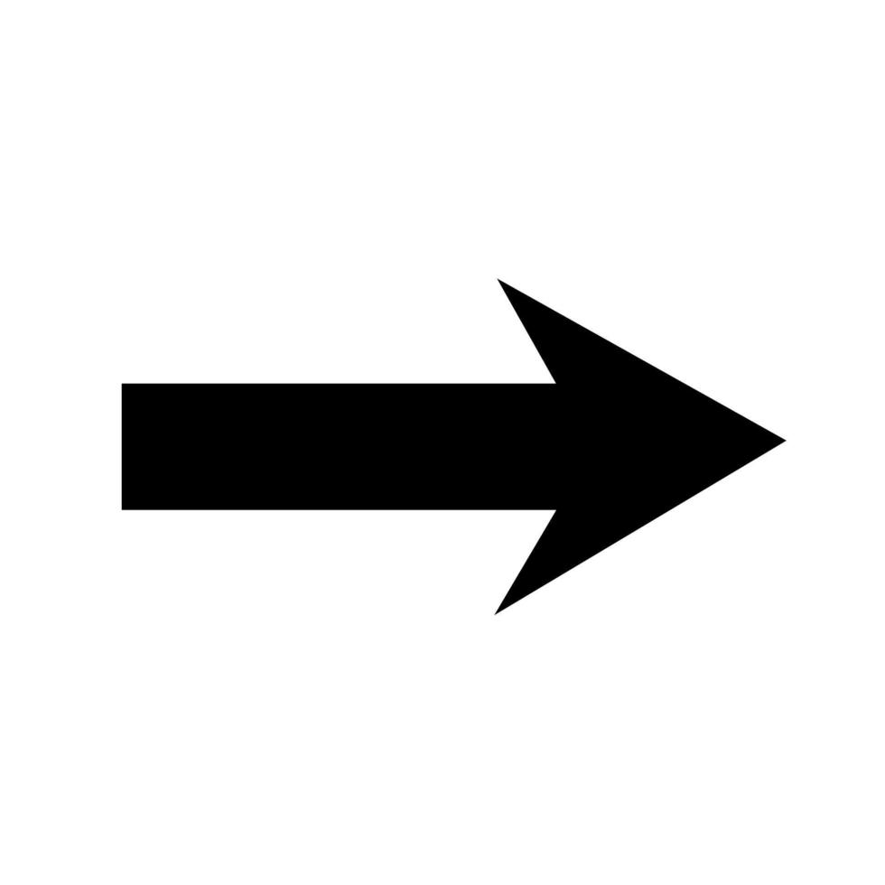 icono de flecha puntiaguda recta. flecha vectorial negra que apunta a la derecha. puntero de dirección negro vector