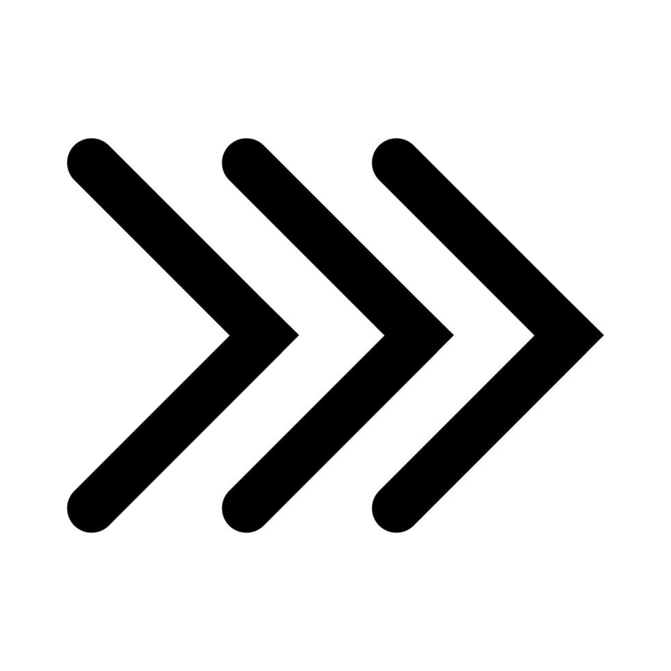 puntero de flecha triple con bordes redondeados. tres flechas finas negras. el icono indica a la derecha. ilustración vectorial vector