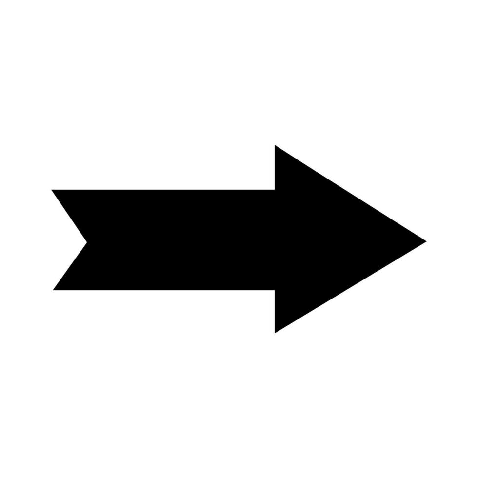 Straight pointed arrow icon. Black arrow pointing to the right. Black direction pointer. Vector illustration