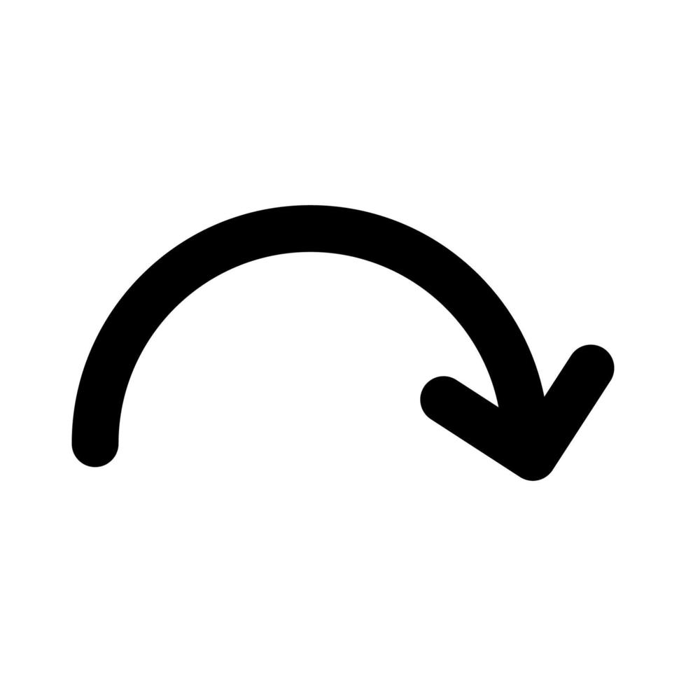 Thin curved arrow line icon. Black arrow indicating a right turn. Right direction pointer. Vector illustration