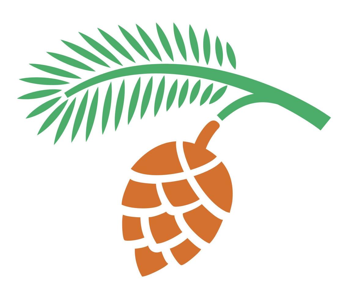 ilustración plana de cono de pino aislada. rama con icono de cono. vector elemento decorativo de navidad