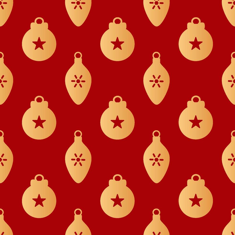 Christmas seamless pattern. Gold colored christmas balls with snowflakes and stars on red background. Christmas texture vector