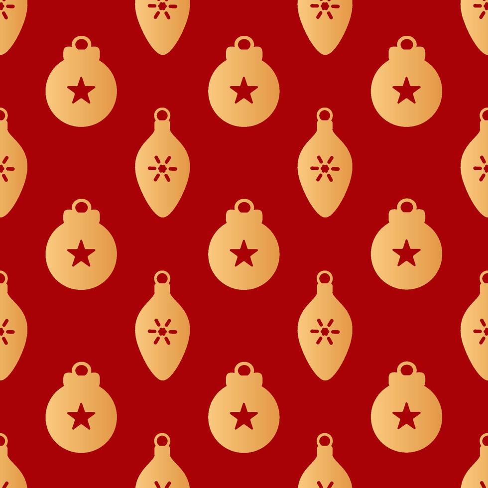 patrón sin costuras de navidad. bolas de navidad de color dorado con copos de nieve y estrellas sobre fondo rojo. textura navideña vector