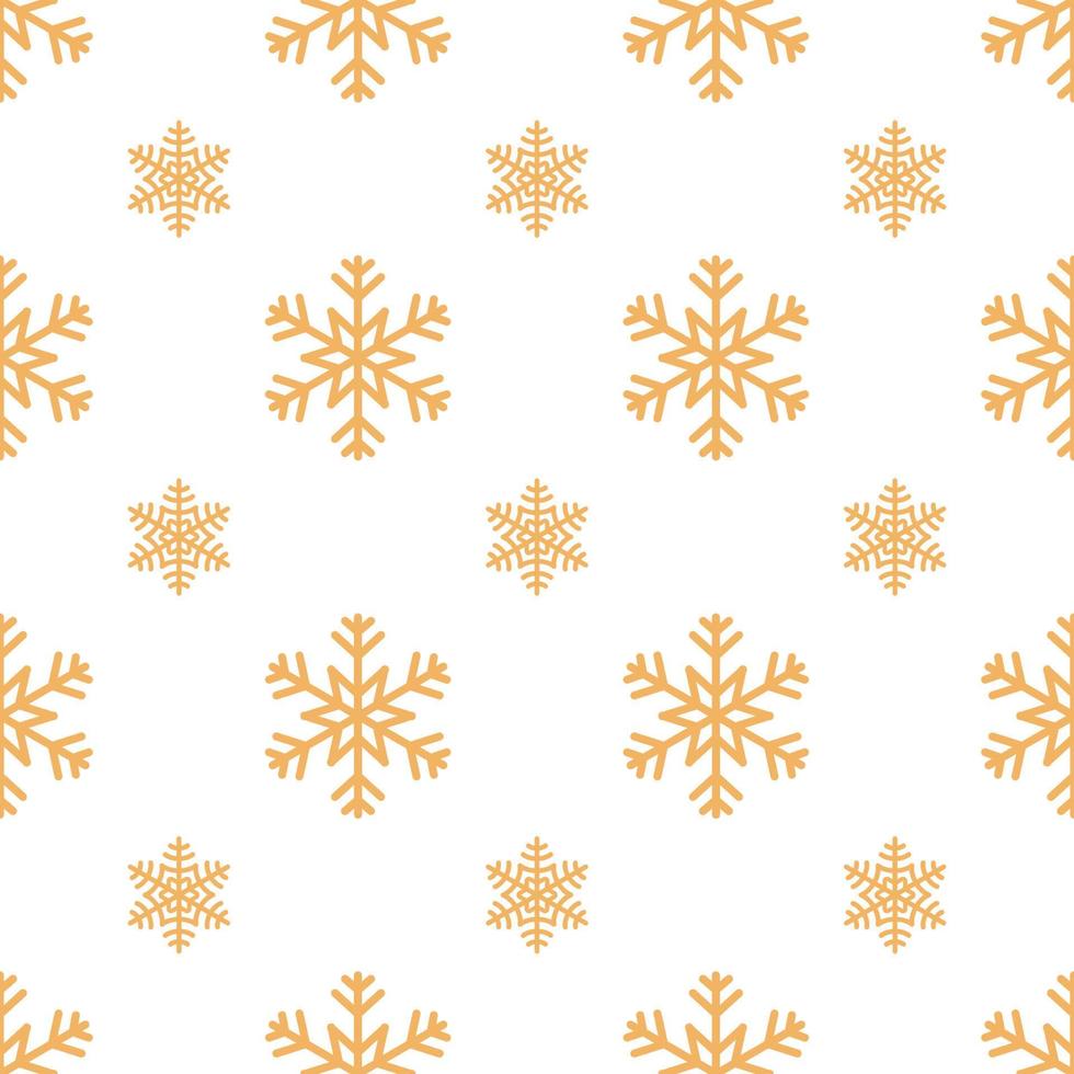 Christmas seamless pattern. Gold colored snowflakes icons on white background. Christmas texture vector