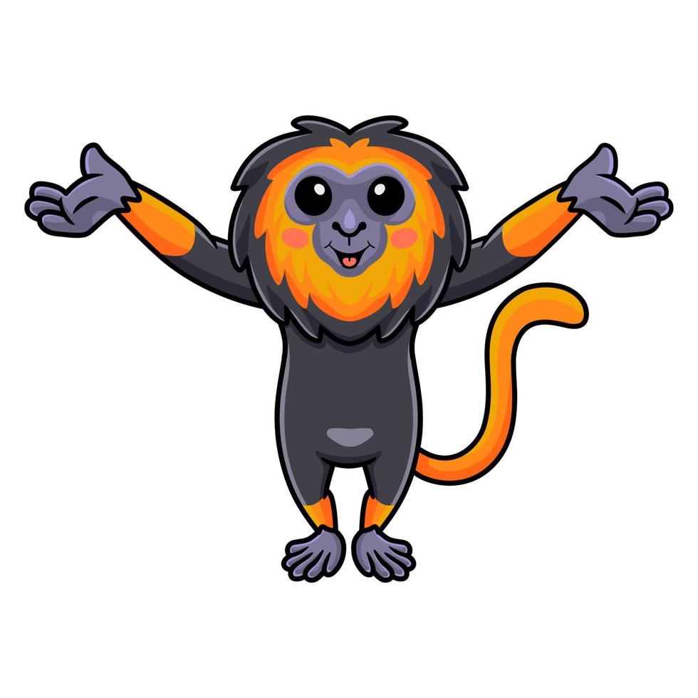 Cute little lion monkey cartoon raising hands vector