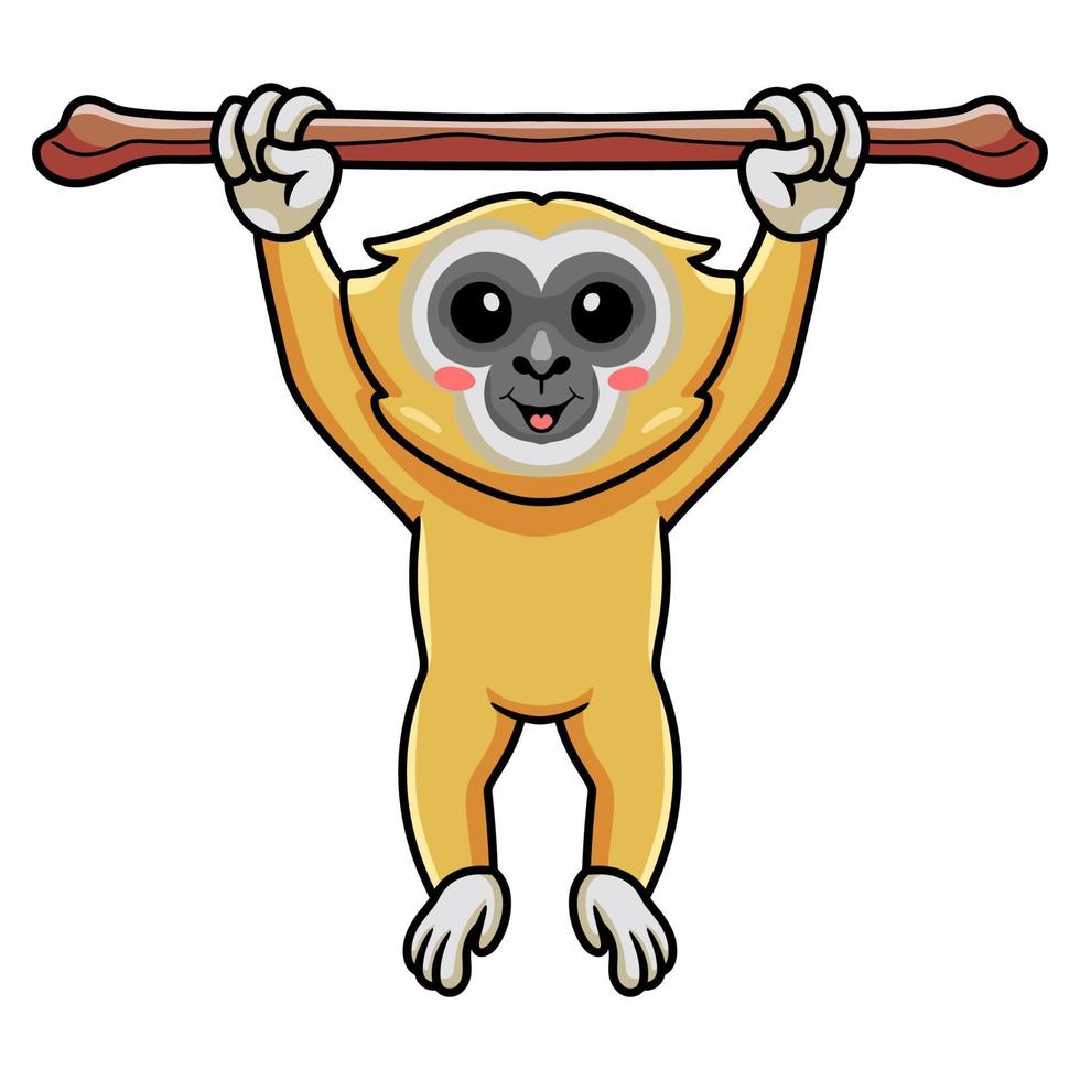 Cute little gibbon cartoon hanging on tree vector