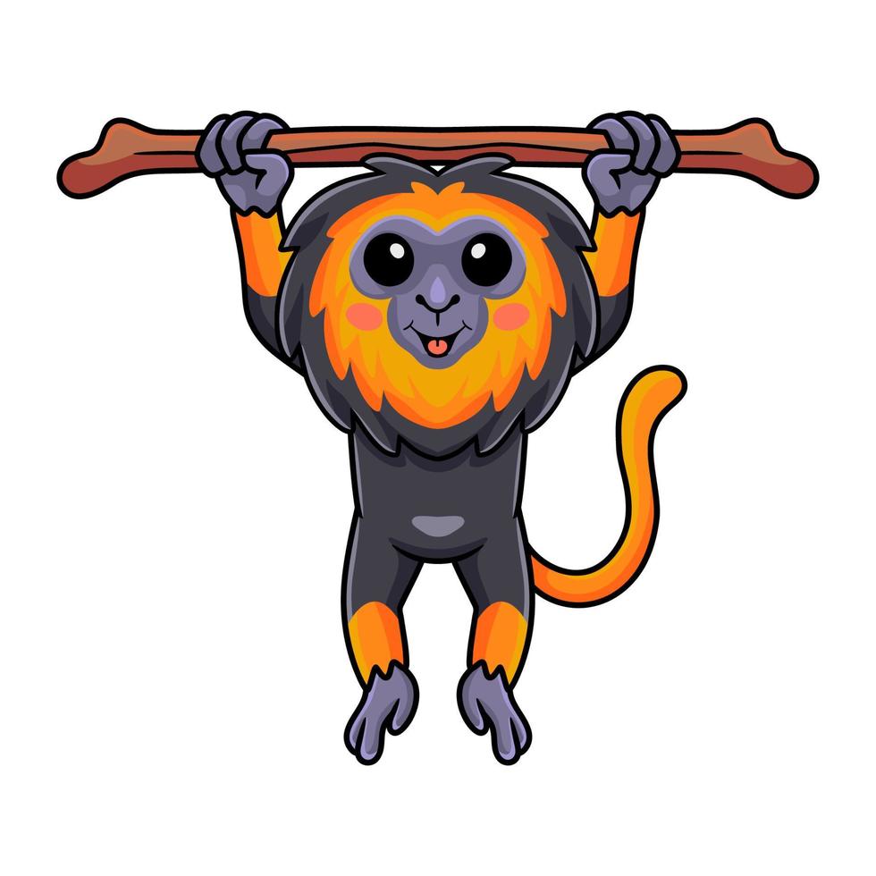 Cute little lion monkey cartoon hanging on tree vector