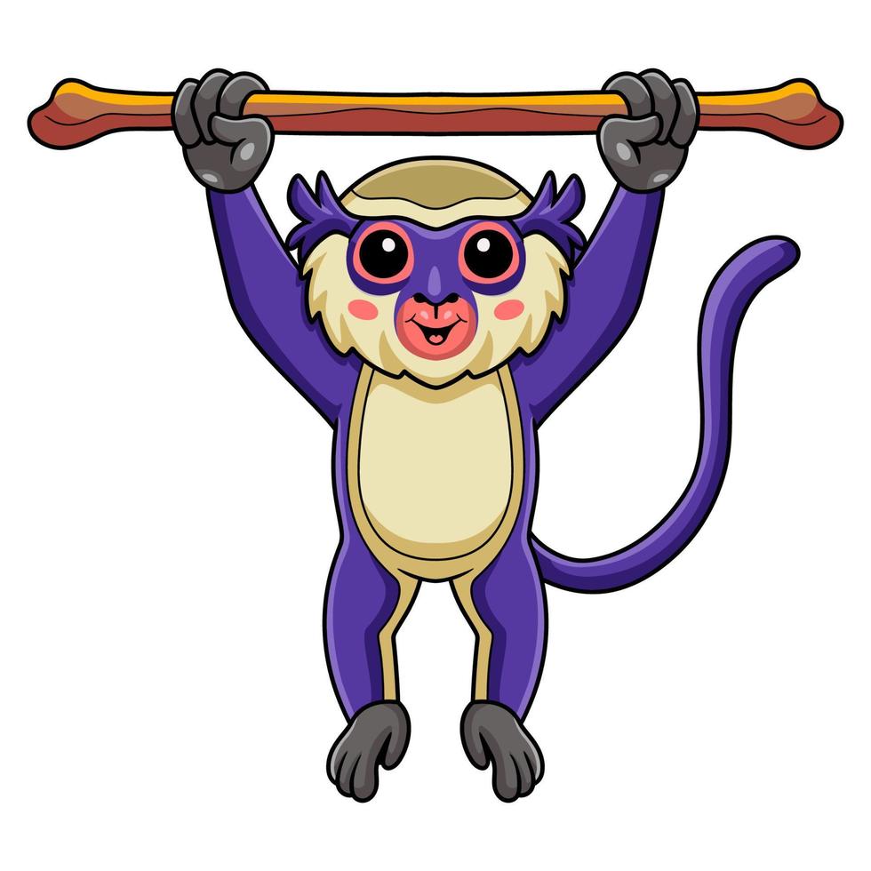 Cute mona monkey cartoon hanging on tree vector