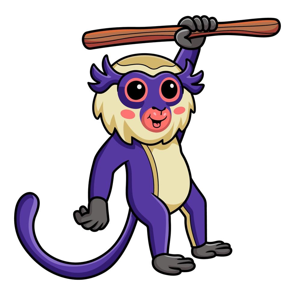 Cute mona monkey cartoon hanging on tree vector