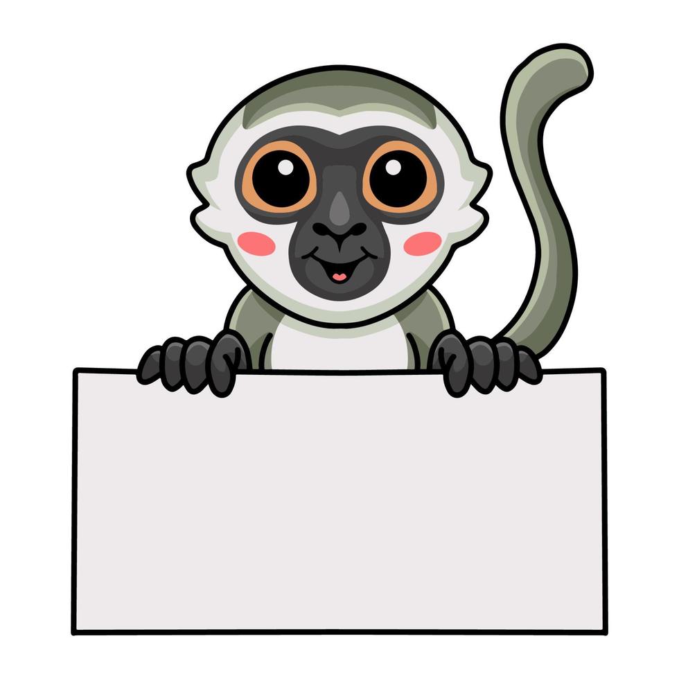 Cute little vervet monkey cartoon with blank sign vector