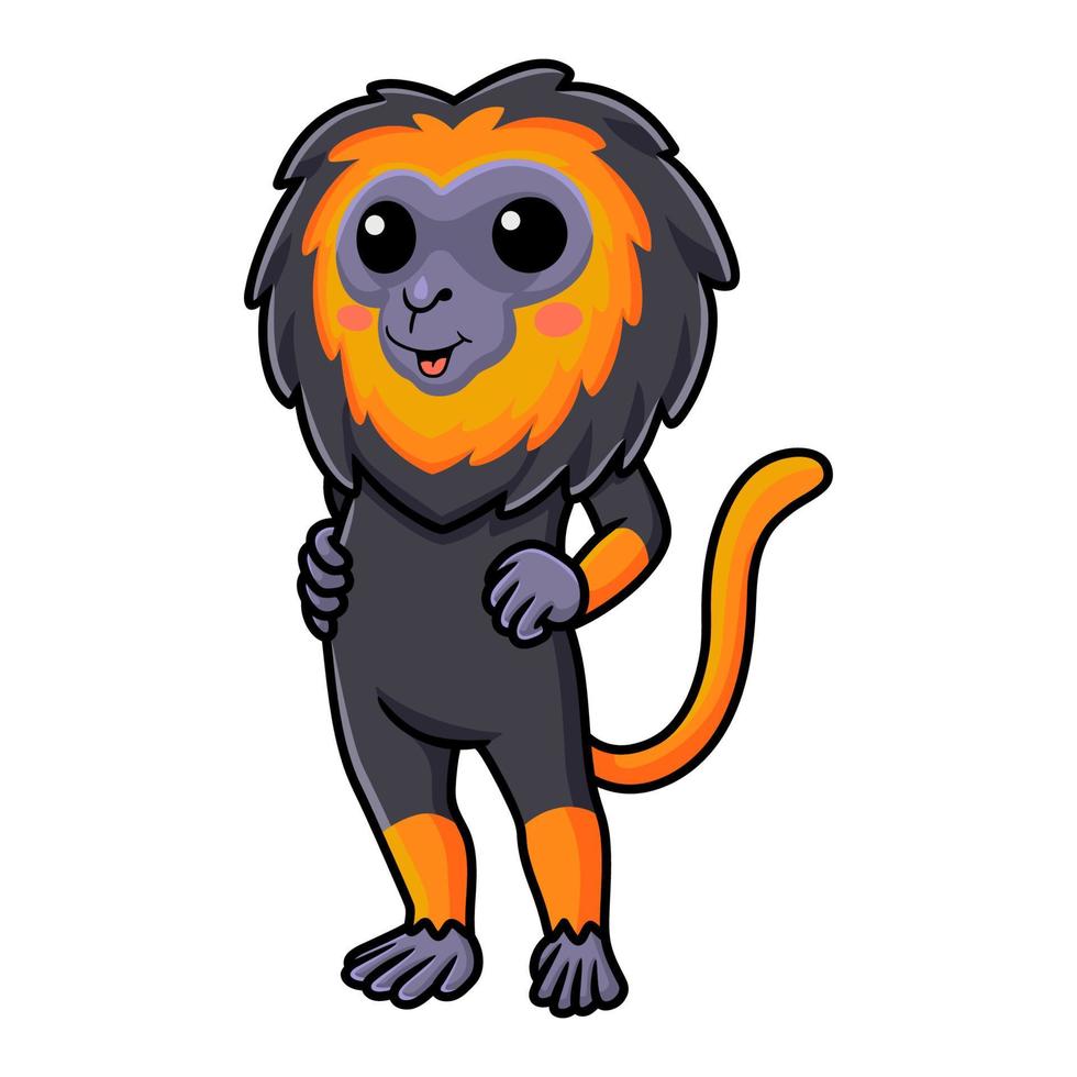 lindo pequeño león mono dibujos animados de pie vector