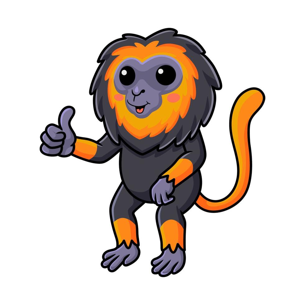 lindo pequeño león mono dibujos animados dando pulgar arriba vector