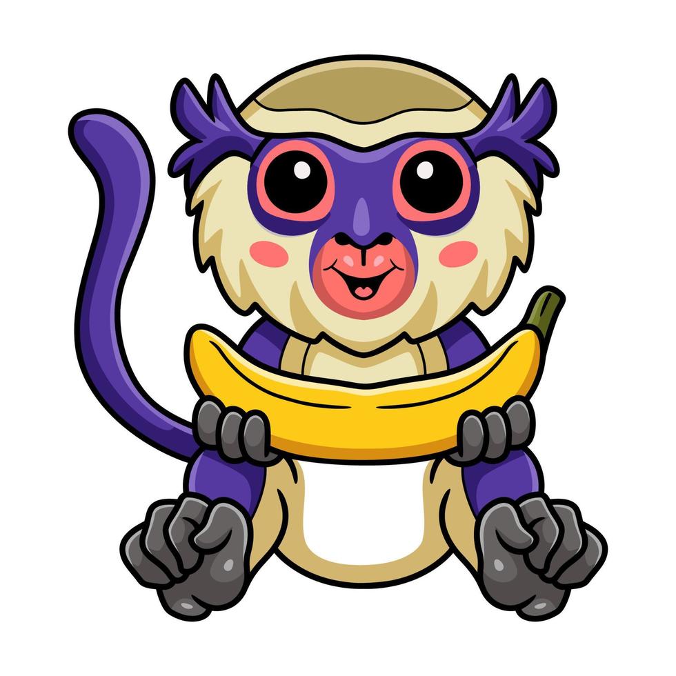 Cute mona monkey cartoon holding a banana vector