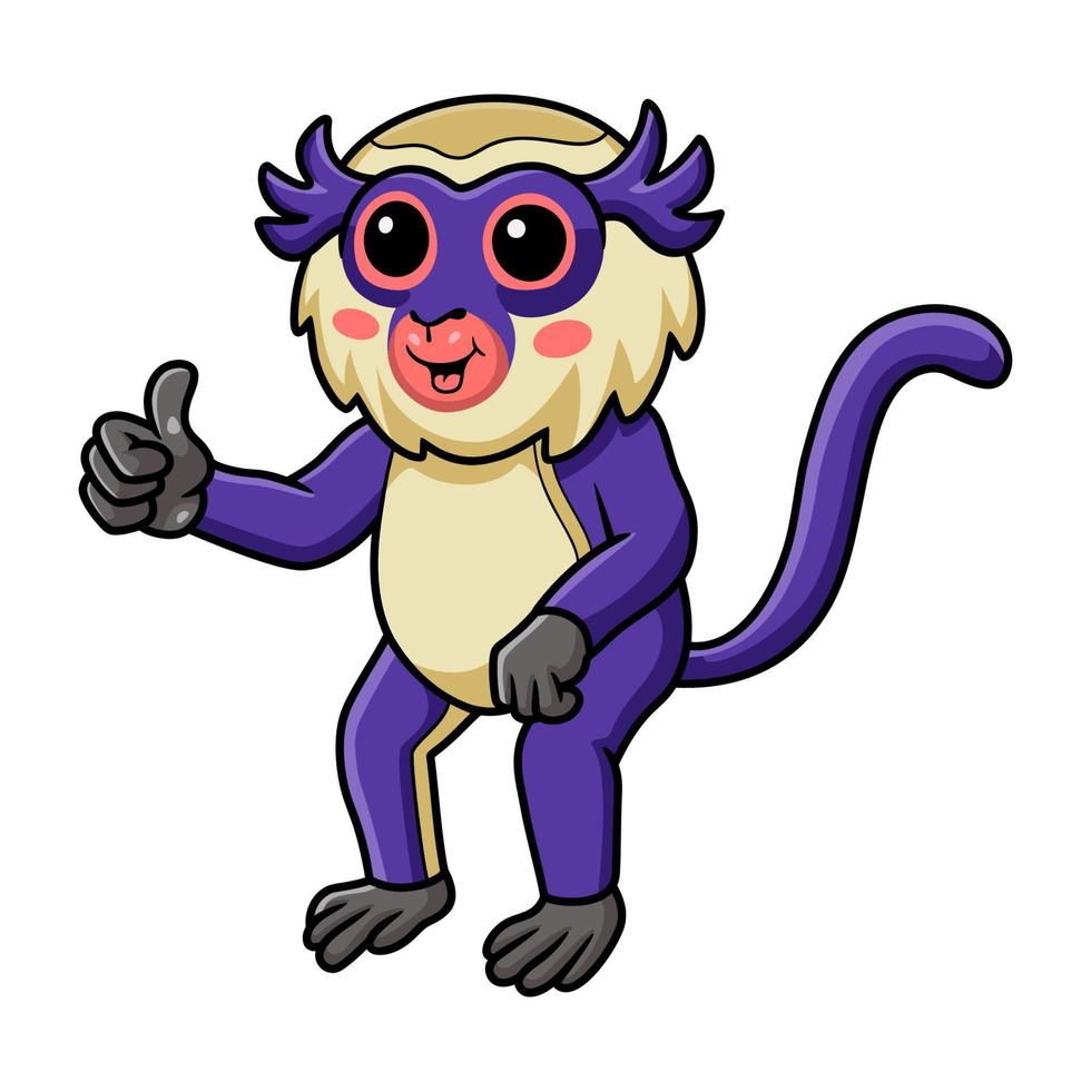 Cute mona monkey cartoon giving thumb up vector