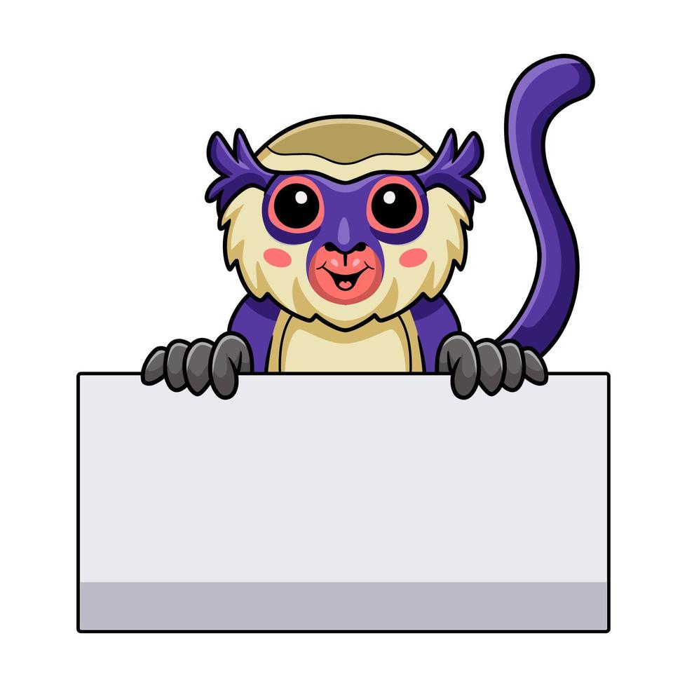 Cute mona monkey cartoon with blank sign vector