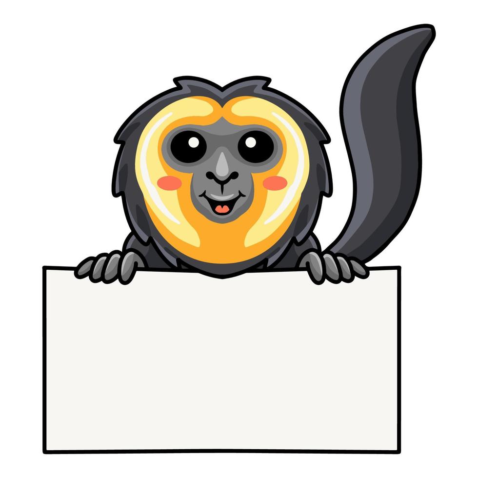 Cute little saki monkey cartoon with blank sign vector