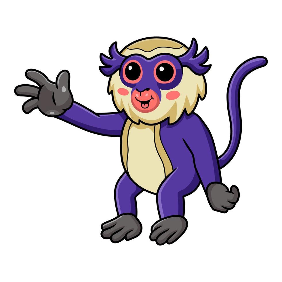 Cute mona monkey cartoon waving hand vector