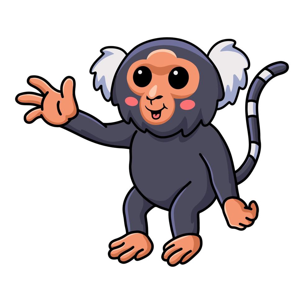 Cute pygmy marmoset monkey cartoon waving hand vector