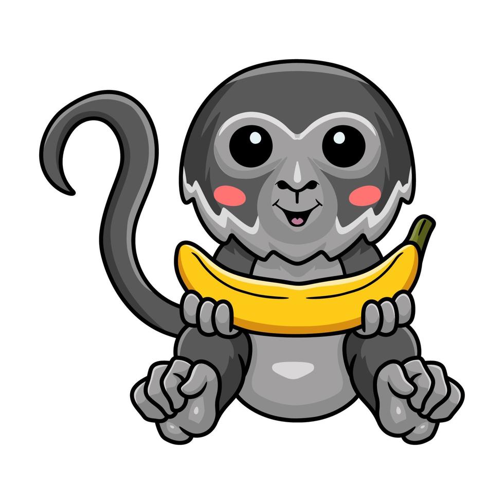 Cute black spider monkey cartoon holding a banana vector