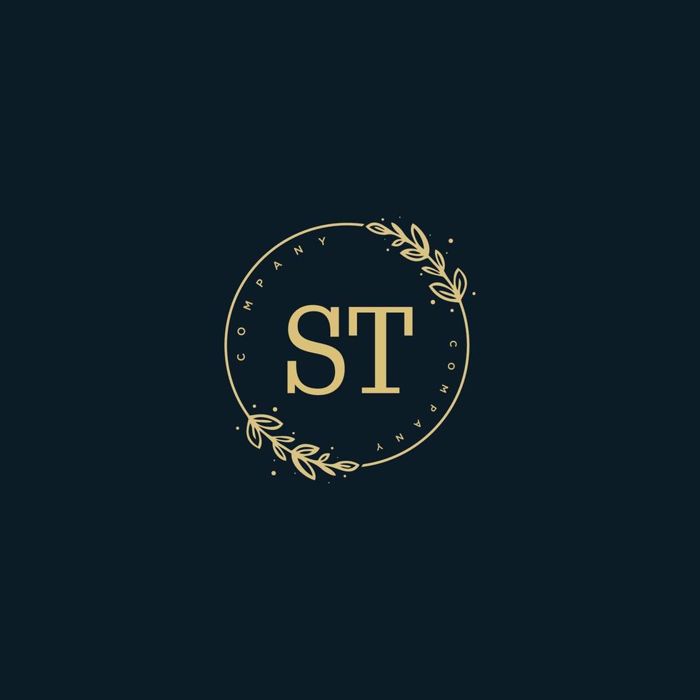 Initial ST beauty monogram and elegant logo design, handwriting logo of initial signature, wedding, fashion, floral and botanical with creative template. vector